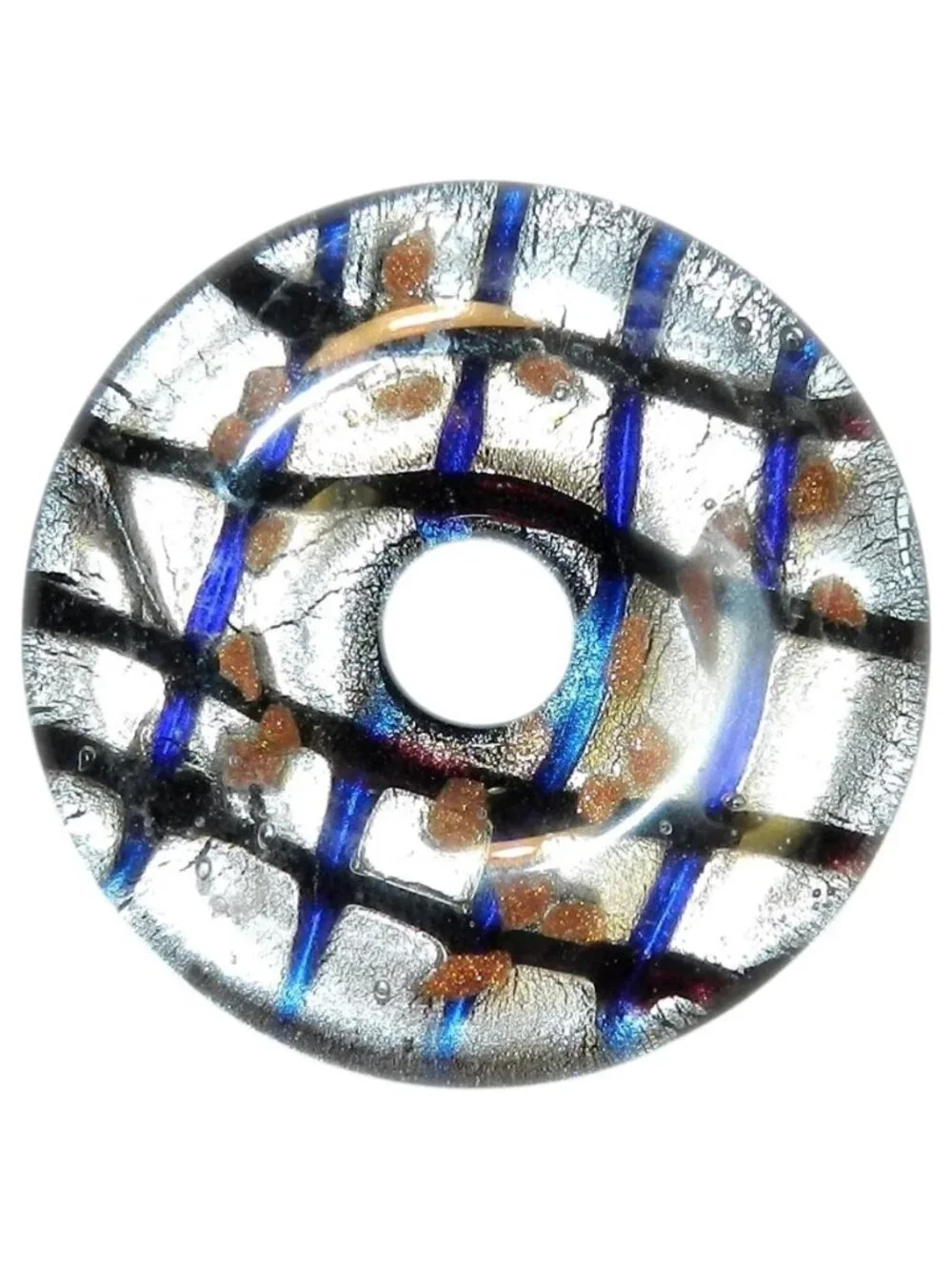 P2652 Blue & Silver w Gold Sparkles 42mm Open Round Donut Lampwork Glass Pendant